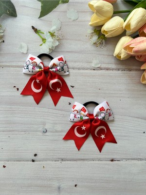 MELOKİDS 23 Nisan, 29 Ekim Çocuk ve Bayrak Desenli Lastikli Kurdele Toka -2 Adet