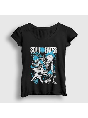 Presmono Kadın Siyah Black Star Soul Eater T-Shirt