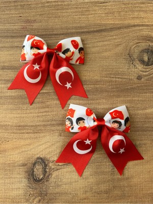 MELOKİDS 29 Ekim Çocuklu ve Bayrak Desen Kurdele Toka Seti 2 Li Klips