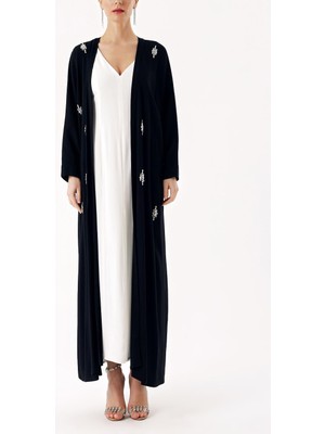 Societa Siyah Taş işlemeli uzun kollu kaftan 94715