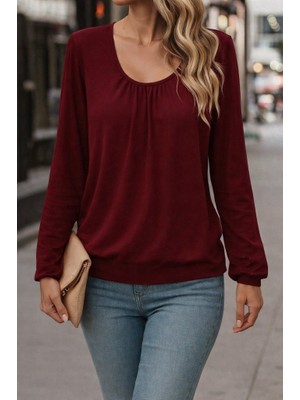 Sidelya Concept Kadın Uzun Kollu Yuvarlak Yakalı Viskon Bluz