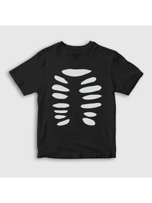 Presmono Unisex Çocuk Siyah Cadılar Bayramı Halloween Çift Sevgili Iskelet T-Shirt