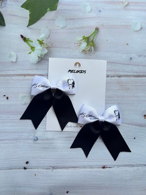 MELOKİDS 10 Kasım,29 Ekim Siyah-Beyaz Atatürk Desenli Kurdele Toka -2 Adet Lastikli Toka