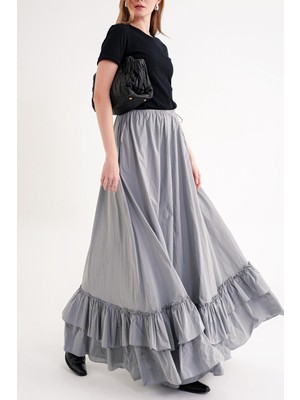 Societa Gri Beli lastikli ve kordonlu uzun etek 81327