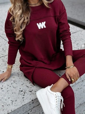 Sidelya Concept Kadın Uzun Kollu Bisiklet Yaka Nervurlu Viskon Iki Iplik ve Tayt Pantolon Ikili Takım