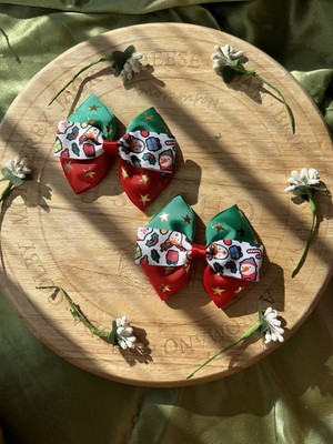 MELOKİDS Yılbaşı Desenli Kurdele Klipsli Toka Christmas Noel Yeniyıl