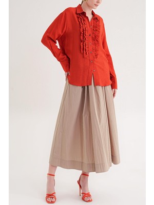 Societa Turuncu Büzgü detaylı bol kesim gömlek 10854