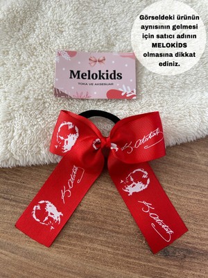 MELOKİDS Büyük Boy Kırmızı Atatürk Desenli Kurdele Lastikli Toka