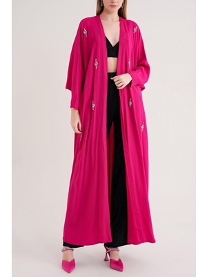 Societa Fuşya Taş işlemeli uzun kollu kaftan 94715