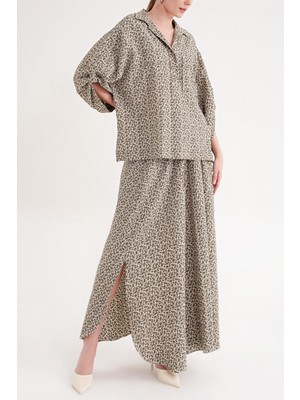 Societa Haki Bol kesim gömlek ve beli lastikli etekli takım 12358