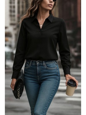 Sidelya Concept Kadın Uzun Kollu Yakalı Trikoton Gömlek