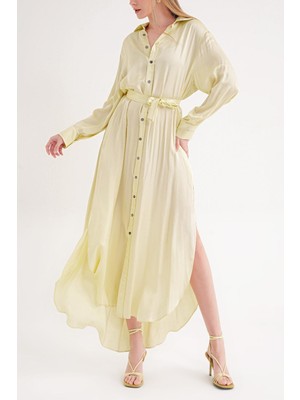 Societa Sarı Kemerli rahat uzun gömlek elbise 94555