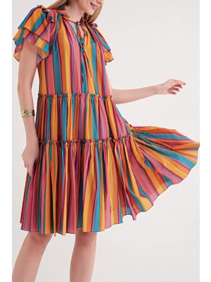 Societa Çizgili Büzgülü bol kesim elbise 93748