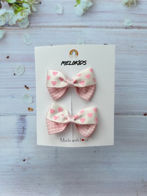 MELOKİDS Kalp ve Pötikare Desenli Kurdele Saç Tokası-Klipsli