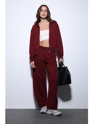 Antioch Bordo Basic Düz Paça Kadın Eşofman Altı