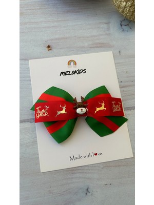 MELOKİDS Yılbaşı Temalı Özel Tasarım Kurdele Saç Tokası -Geyik Figürlü