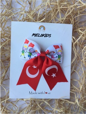 MELOKİDS Bayrak ve Çocuklu Lastikli Saç Toka 23 Nisan 19 Mayıs 29 Ekim Bayram Tokası
