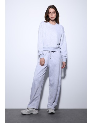 Antioch Gri Melanj Basic Düz Paça Kadın Eşofman Altı