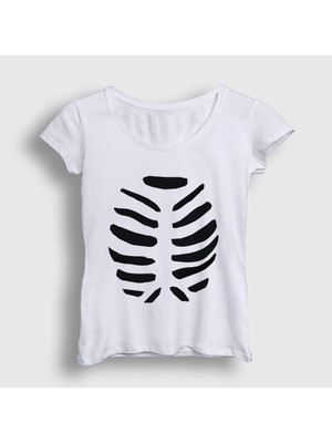 Presmono Kadın Beyaz Cadılar Bayramı Halloween Çift Sevgili Iskelet T-Shirt