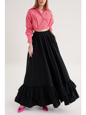 Societa Siyah Beli lastikli ve kordonlu uzun etek 81327