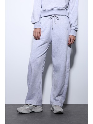 Antioch Gri Melanj Basic Düz Paça Kadın Eşofman Altı