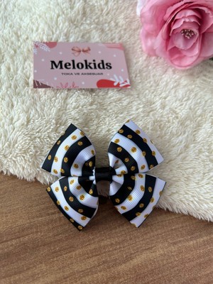 MELOKİDS Siyah Beyaz Çizgili Desen Kurdele Klips Toka