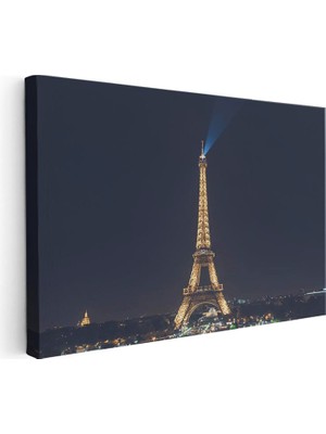 Tablofest Yatay Kanvas Tablo Eyfel Kulesi Gece Karanlığı Şehir Mimari Tablo Ev Ofis Duvar Dekoru