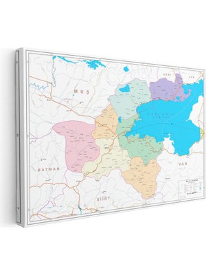 Tablofest Yatay Kanvas Tablo Bitlis Mülki Idare Harita Tablosu Ev Ofis Duvar Dekoru