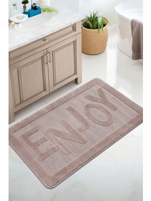 Konfor Halı Doğal Kaymaz Taban Banyo Paspas Uzun Ömürlü Yumuşak Dokulu Su Emici Yıkanabilir Yazılı Paspas Enjoy 60X100
