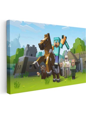Tablofest Yatay Kanvas Tablo Atlı Macera Minecraft Tablosu Ev Ofis Salon Duvar Dekoru