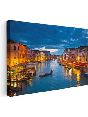 Tablofest Yatay Kanvas Tablo Venedik Kanalı ve Sandallar Şehir Mimari Tablo Ev Ofis Duvar Dekoru