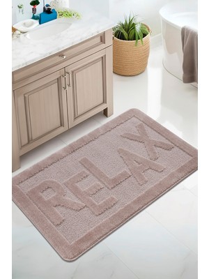 Konfor Halı Doğal Kaymaz Taban Banyo Paspas Uzun Ömürlü Yumuşak Dokulu Su Emici Yıkanabilir Yazılı Paspas Relax 60X100
