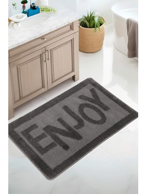 Konfor Halı Doğal Kaymaz Taban Banyo Paspas Uzun Ömürlü Yumuşak Dokulu Su Emici Yıkanabilir Yazılı Paspas Enjoy 60X100