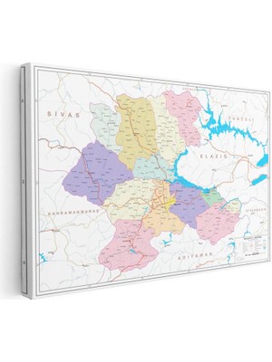 Tablofest Yatay Kanvas Tablo Malatya Siyasi Sınır Harita Tablosu Ev Ofis Duvar Dekoru