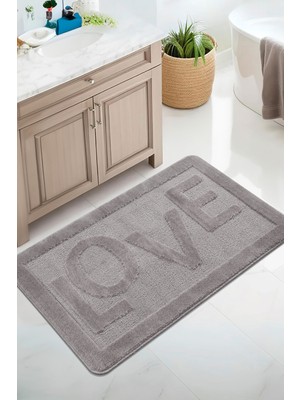 Konfor Halı Doğal Kaymaz Taban Banyo Paspas Uzun Ömürlü Yumuşak Dokulu Su Emici Yıkanabilir Yazılı Paspas Love 60X100