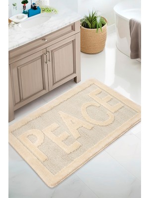 Konfor Halı Doğal Kaymaz Taban Banyo Paspas Uzun Ömürlü Yumuşak Dokulu Su Emici Yıkanabilir Yazılı Paspas Peace 60X100