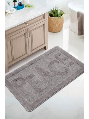 Konfor Halı Doğal Kaymaz Taban Banyo Paspas Uzun Ömürlü Yumuşak Dokulu Su Emici Yıkanabilir Yazılı Paspas Peace 60X100