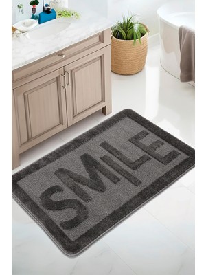 Konfor Halı Doğal Kaymaz Taban Banyo Paspas Uzun Ömürlü Yumuşak Dokulu Su Emici Yıkanabilir Yazılı Paspas Smile 60X100