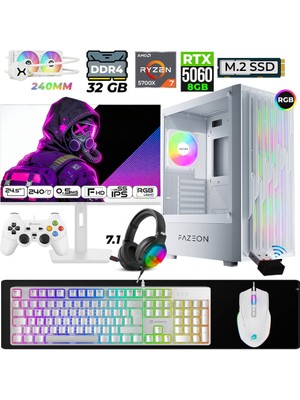 Xaser Astra X390 Ryzen 7 5700X 32GB Ram 1tb M.2 Nvme SSD 8gb RTX5060 Sıvı Soğutmalı 24,5" 240Hz Oyuncu Tavsiye Sistem