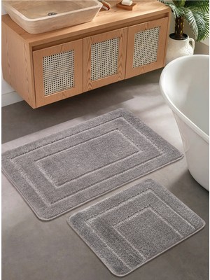 Konfor Halı Doğal Kaymaz Taban Banyo Paspas Seti Uzun Ömürlü Yumuşak Dokulu Su Emici Yıkanabilir Çerçeve Set 50X80-50X40
