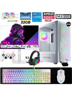 Xaser Astra X740 I5 14400F 32GB Ddr5 Ram 1tb M.2 Nvme SSD 16GB RX9060 Xt Sıvı Soğutmalı 24,5" 240Hz Oyuncu Tavsiye Sistem