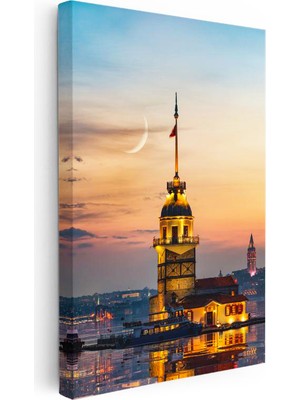 Tablofest Dikey Kanvas Tablo Üsküdar Kız Kulesi Boğaz Manzarası Şehir Mimari Tablo Ev Ofis Duvar Dekoru