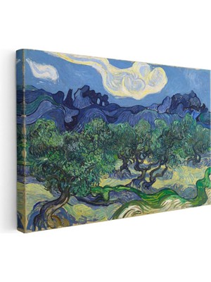 Tablofest Yatay Kanvas Tablo Van Gogh Zeytin Ağaçları Mavi Dağlar Bulutlu Ressam Tablosu Ev Ofis Duvar Dekoru