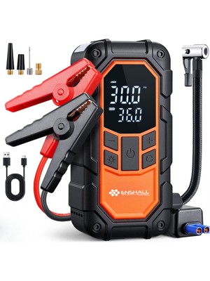 Enshall Şarjlı Acil Durum 8000mAh Akü Takviye cihazı Powerbank Özellikli Hava Kompresörlü şişirme Pompası
