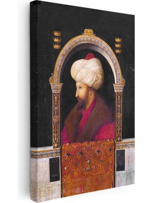 Tablofest Dikey Kanvas Tablo Fatih Sultan Mehmed Kemerli Kompozisyon Osmanlı Tablosu Ev Ofis Duvar Dekoru