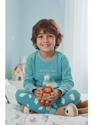 Dofi Erkek Çocuk Turkuaz Süper Soft Pijama Takımı
