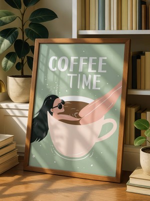 Fuart.Co Coffee Time Fincanda Kahve Temalı Dijital Baskı Poster (Çerçevesiz) Kafu