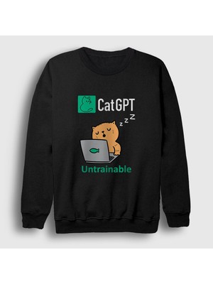 Presmono Unisex Siyah Cat Gpt Komik Yapay Zeka Kedi Kedili Sweatshirt