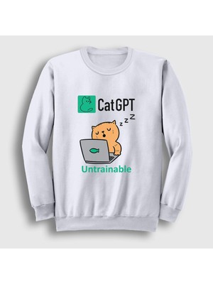 Presmono Unisex Beyaz Cat Gpt Komik Yapay Zeka Kedi Kedili Sweatshirt