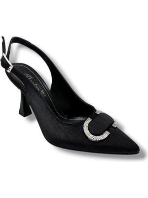 Desire Shoes Desire 452-26 Çizgili Saten Taşlı Tokalı Ince Topuk Kadın Stiletto 8,5cm
